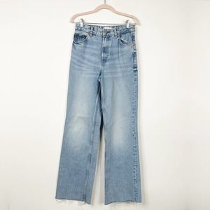 ZARA High Rise Straight Fit Wide Leg Jeans 6 Medium Wash Raw Hem #7589